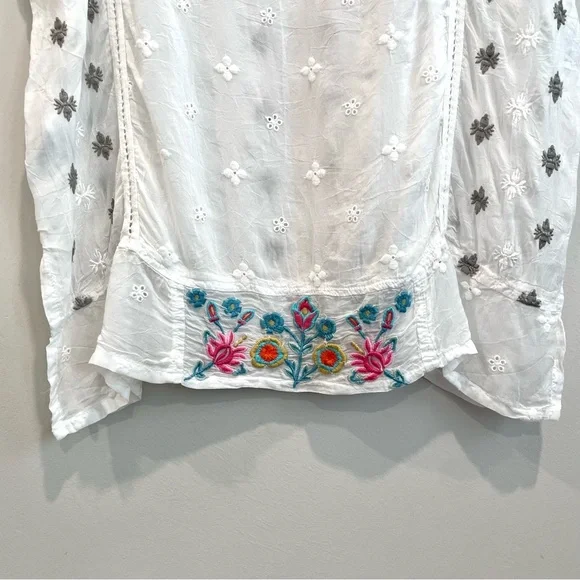 Johnny Was Colorful Floral Eyelet Embroidered Top - Picture 10 of 11